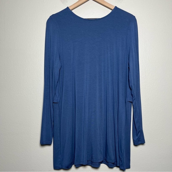 J.Jill Wearever Collection Top Medium Blue Tunic Tie Back Long Sleeve Stretch - Picture 1 of 9